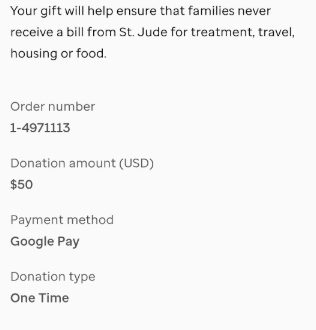 Donation to St. Jude Children's Research Hospital